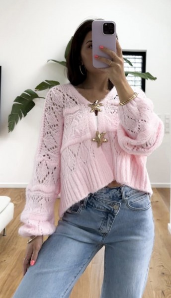 Strickjacke mit goldene Detail rosa One Size