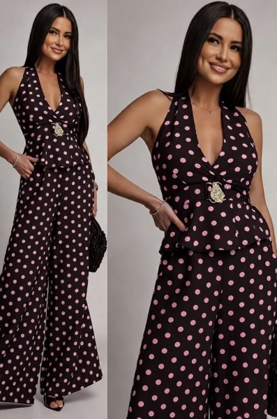 Zwei-Teiler mit Polkadots braun/rosa One Size