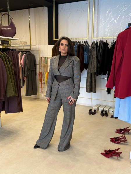 Anzug-Hose gerades Bein kariert