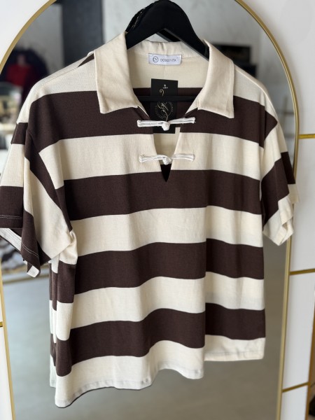 Shirt braun/creme gestreift One Size