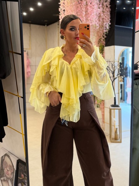 Bluse mit Volants gelb One Size
