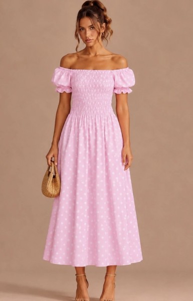 Midi-Kleid mit Polkadots rosa One Size