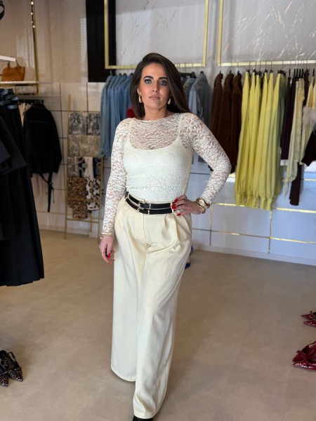 Stoffhose weites Bein mit Gürtel gelb