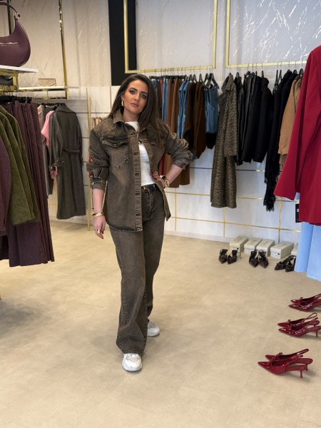 Jeans-Hemd braun/grau Waschung One Size