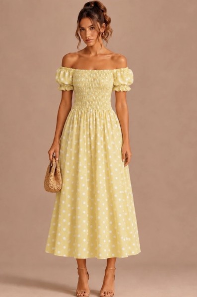 Midi-Kleid mit Polkadots gelb One Size