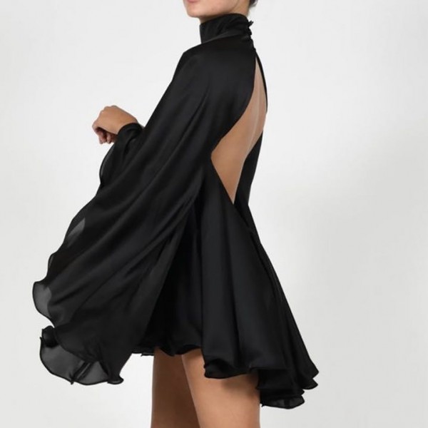 Kleid Satinoptik Rückenfrei schwarz