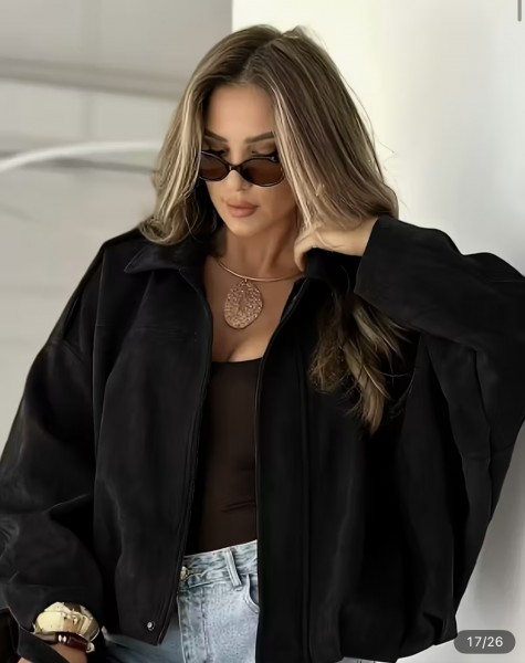 Oversize Jacke Wildleder Optik schwarz