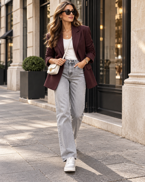 Blazer Bordeaux mit Streifen One Size
