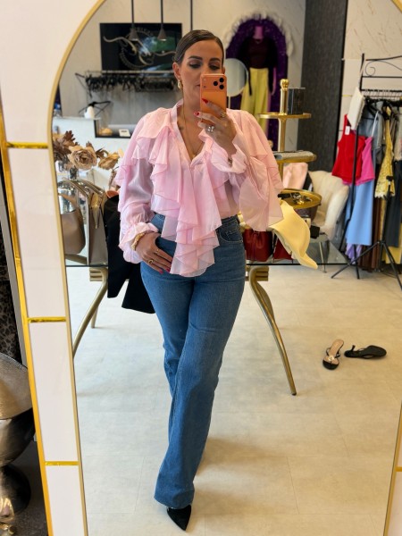 Bluse mit Volants rosa One Size
