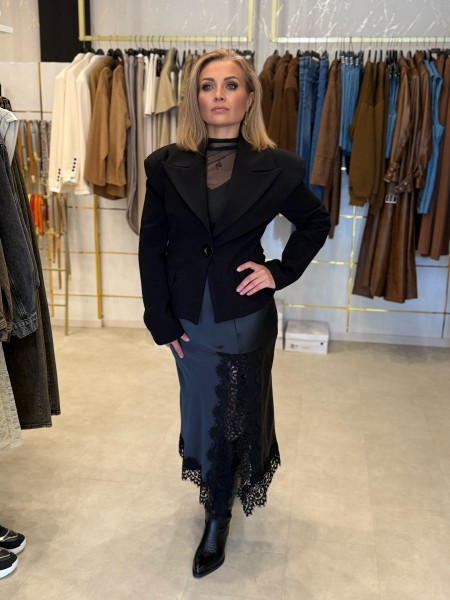 Satin-Rock schwarz mit Spitze schwarz One Size