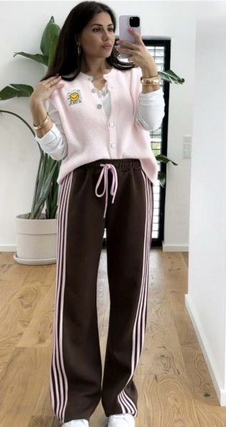 Hose braun mit rosa Streifen One Size