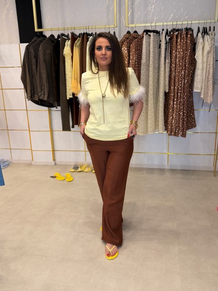 Shirt mit Federn gelb One Size