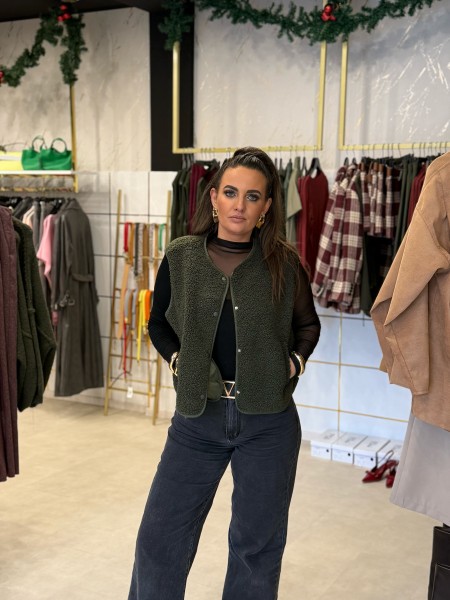 Teddy-Weste khaki kurz One Size