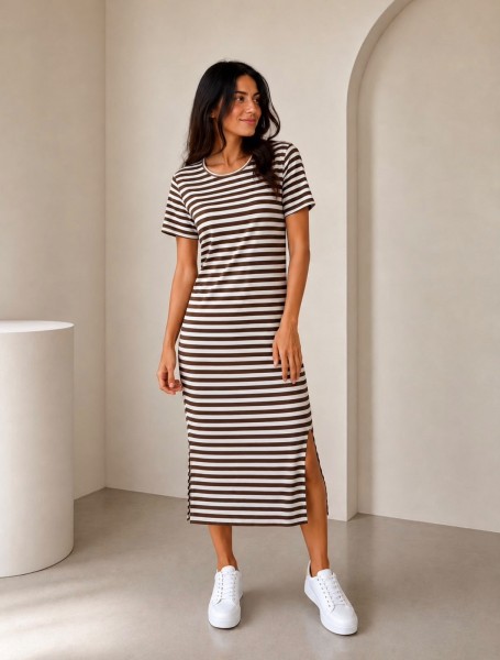 Shirt-Kleid weiß/braun One Size