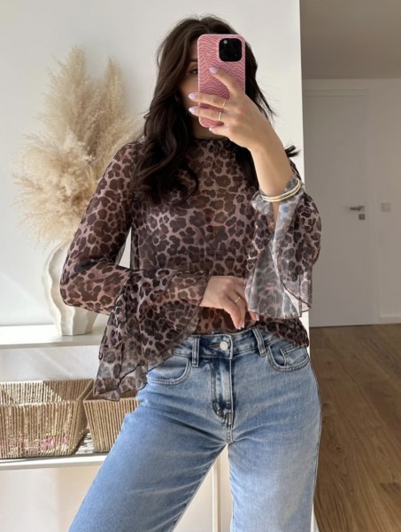 Leo-Top transparent mit Rüschenärmeln One Size