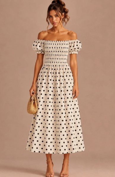 Midi-Kleid mit Polkadots weiß One Size