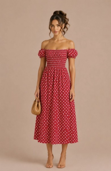 Midi-Kleid mit Polkadots rot One Size