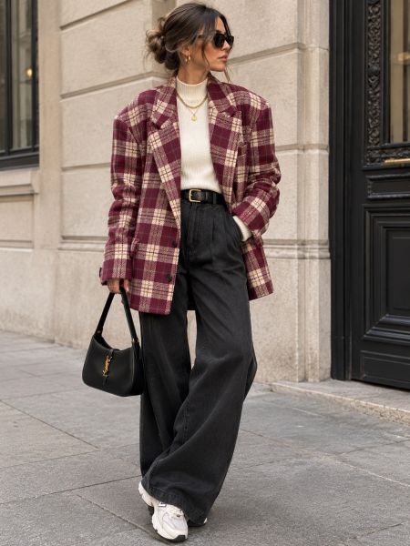 Oversize Blazer kariert bordeaux One Size