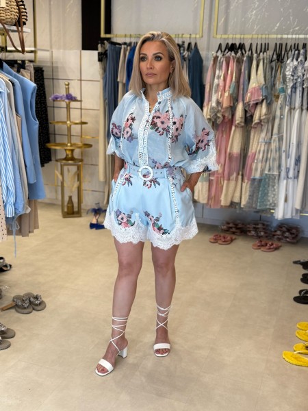 Bluse mit Stickerei und Blumen-Muster