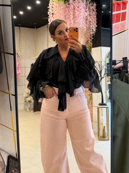 Bluse mit Volants schwarz One Size
